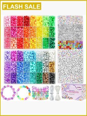 4200 Pcs Pony Beads Bracelet Making Kit 48 Colors with Letter Beads & Elastic